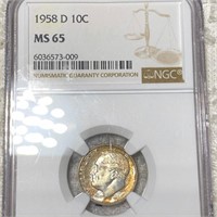 1958-D Roosevelt Silver Dime NGC - MS65