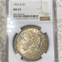 1921-D Morgan Silver Dollar NGC - MS63