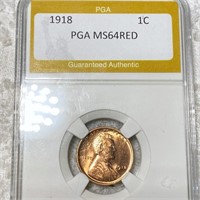 1918 Lincoln Wheat Penny PGA - MS 64 RED