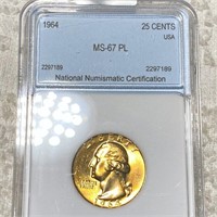 1964 Washington Silver Quarter NNC - MS 67 PL