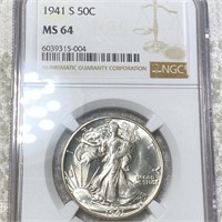 1941-S Walking Half Dollar NGC - MS64