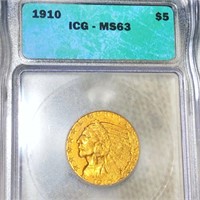1910 $5 Gold Half Eagle ICG - MS63