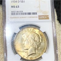 1934-D Silver Peace Dollar NGC - MS63