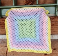 Rainbow Crochet Baby Blanket W/Teething Ring