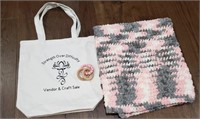Pink Crochet Baby Blanket Teething Rattle & Tote