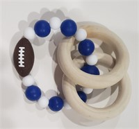 Blue & White Football Teething Rattle
