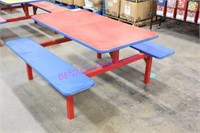 1X, 57"X58" METAL FRAME  PICNIC TABLE, RED TOP
