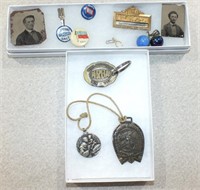 TINTYPES, WWI BADGE, COLLECTIBLE PINS, MORE