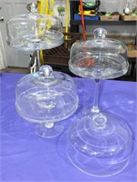 (3) GLASS PEDESTAL SERVING PCS W/ EXTRA CLOCHE