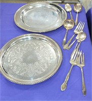 SILVER PLATED SERVING PIECES, PLATTERS