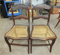 (2) CANED SEAT CHAIRS, ONE SEAT HAS SLIGHT DAMAGE