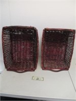 Pair of Wicker Nestig Clothes Baskets w/ Wood