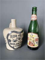 Rob Roy Stoneware Whiskey and Green Glass Bottle