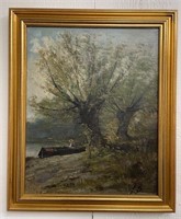 Original Oil on Canvas "Fisherman at Pond"