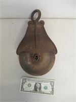 Antique Myer Cast Iron Wooden Pulley - Block &