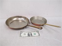 2 Copper Saute Frying Pans - 1 Marked Tapiol