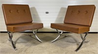 PAIR OF BARCELONA STYLE CHROME LOUNGE CHAIRS