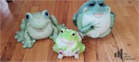 Set of Three Whimsical Frog Figures and Planter