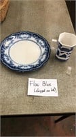 Flow Blue Plate ("as is")  & Willow Blue Cup