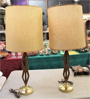 Pair of MCM wood base lamps