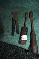 2 ANTIQUE SOLDERING IRONS, RIVET HANDLE