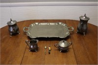 Vintage Silver Tea Set - Tray Teapot Sugar Creamer