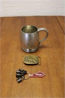 1977 Indiana Metal Craft Belt Buckle & Pewter Mug