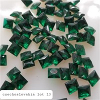 VTG. CZECH 10MM SQU. FOILED EMERALD CRYSTAL GLASS