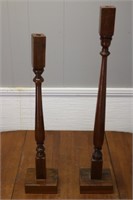 Pair of Tall Wooden Taper Candlestick Holders