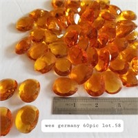 VTG W. GERM  AMBER CRYSTAL-GLASS STONES 60 PCS