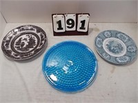 2 China Plates & Blue Glass Plate