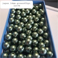 JAPAN VTG 14MM 2 HOLES GREEN PEARLS  450GR
