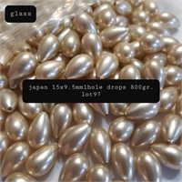 JAPAN VTG 15X9.5MM 1 HOLE DROP GLASS PEARLS 800GR.