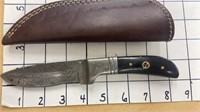 Damascus Fixed Blade Knife w/leather sheath