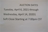 Auction Dates 4/6 through 4/14 10:00am