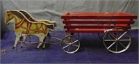 Early Wood, Paper and Metal Horse Wagon.