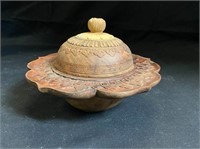 Chinese Wood Carved Lotus Bowl with Cover