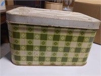 Vintage metal bread box green checked