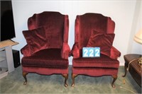 Pair of Maroon Wing Back Chairs