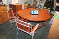 Redwood Table w/ Wheels & 3 Chairs