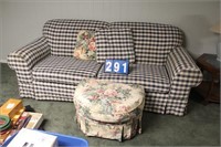 Navy Plaid 2 Cushion Sofa w/ Ottoman