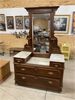 Antique Walnut Marble Top Dresser w/ Mirror