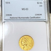 1914 $2.50 Gold Quarter Eagle NNC - MS63