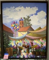 Flower Market/Balloon Oil on Canvas, signed