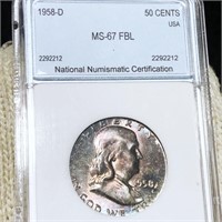 1958-D Franklin Half Dollar NNC - MS 67 FBL