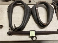 (2) Leather Horse Harnesses, (1) Yoke Bar