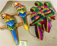 Parrots - (3) Metal, (2) Ceramic