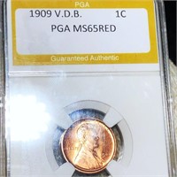 1909 V.D.B. Lincoln Wheat Penny PGA - MS 65 RED
