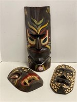 (3) Wood Tiki Masks