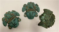(3) Green Stone Busts